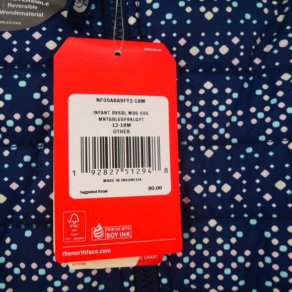 NEW THE NORTH FACE Girl's 12-18 months Reversible Mossbud Swirl Blue Sparkle - Picture 5 of 13